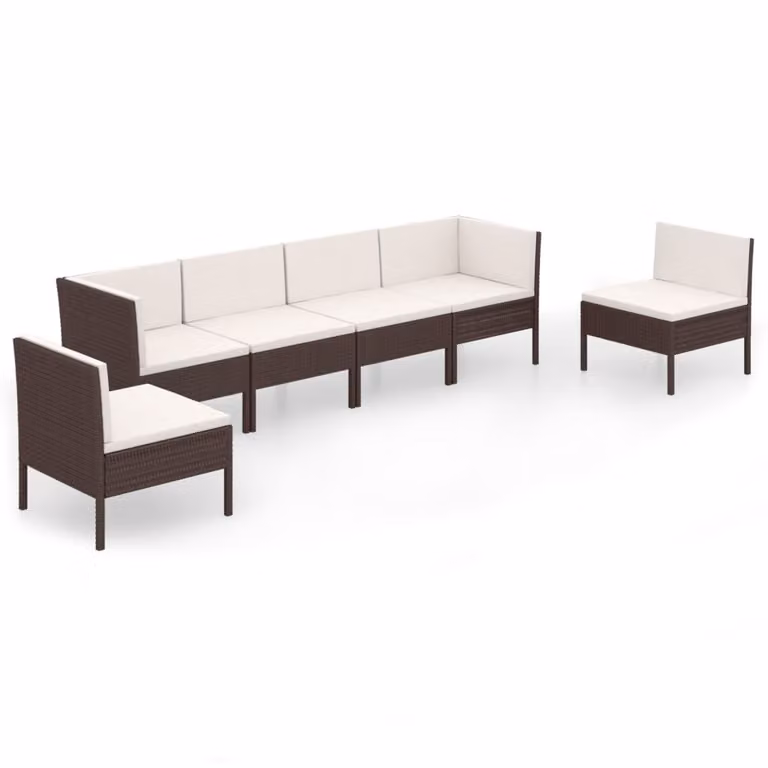 Set Divani da Giardino 6 pz con Cuscini in Polyrattan Marrone