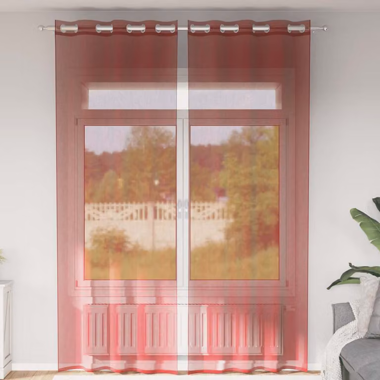 Set di 2 tende in voile semi-trasparenti vidaXL con occhielli, colore rosso, L: 140 cm, H: 260 cm