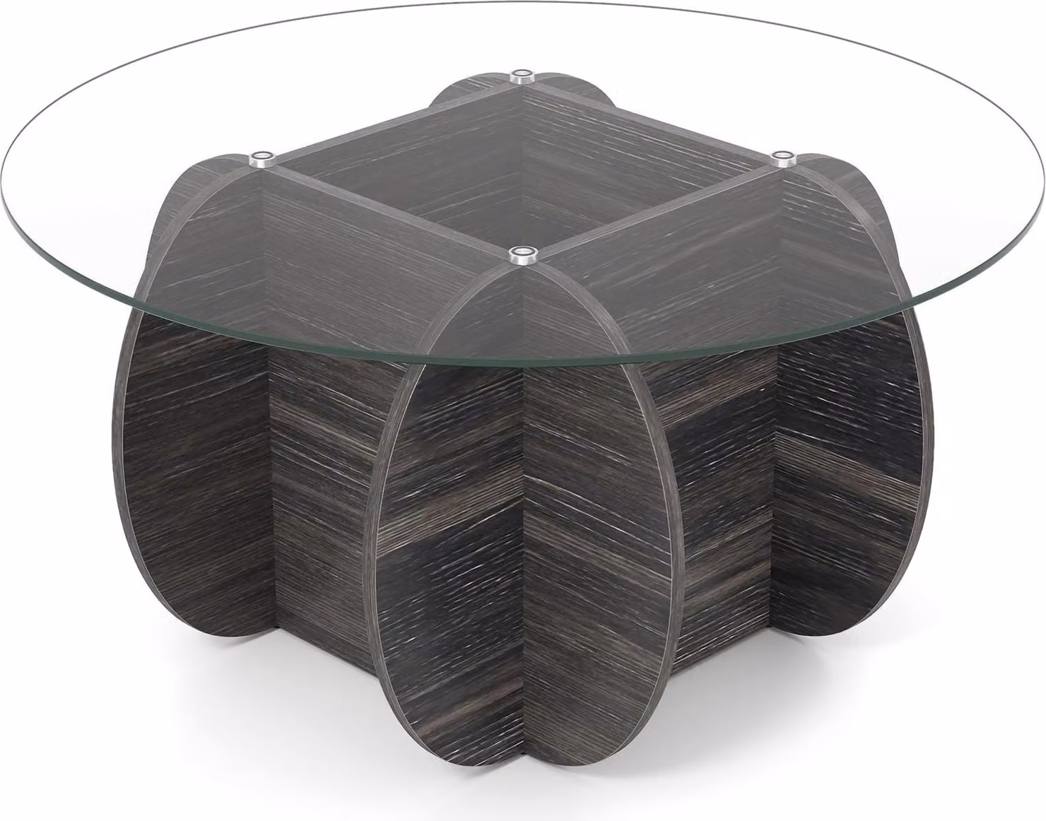 Tavolino rotondo, piano in vetro temperato, spazio nascosto