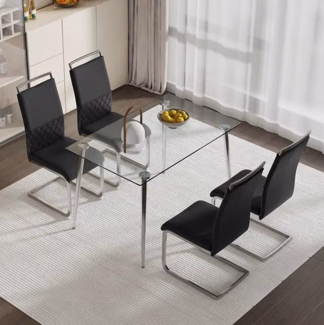 Set di 4 sedie da pranzo 95x48x45 cm nere, schienale in PU e lino