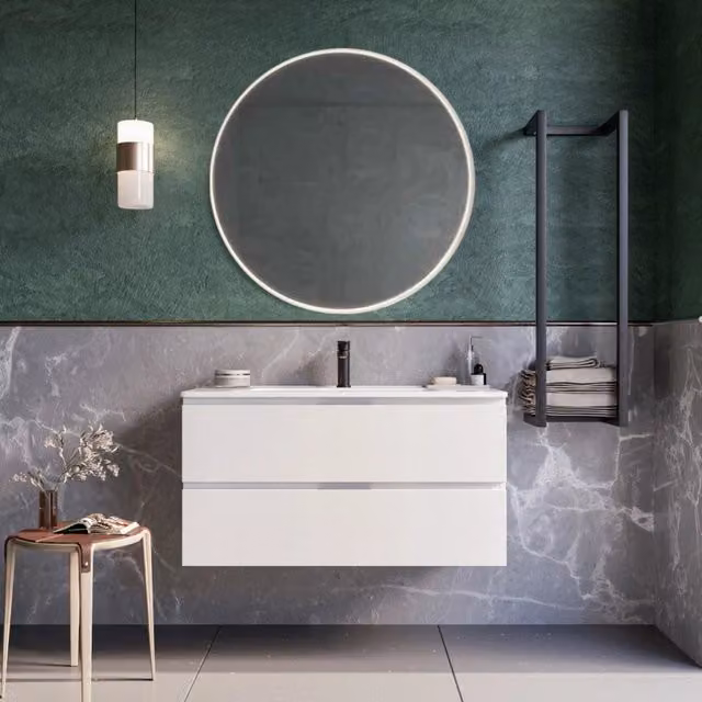 Mobile bagno sospeso 100cm bianco specchio armony, selezione accessori specchio led retroilluminato