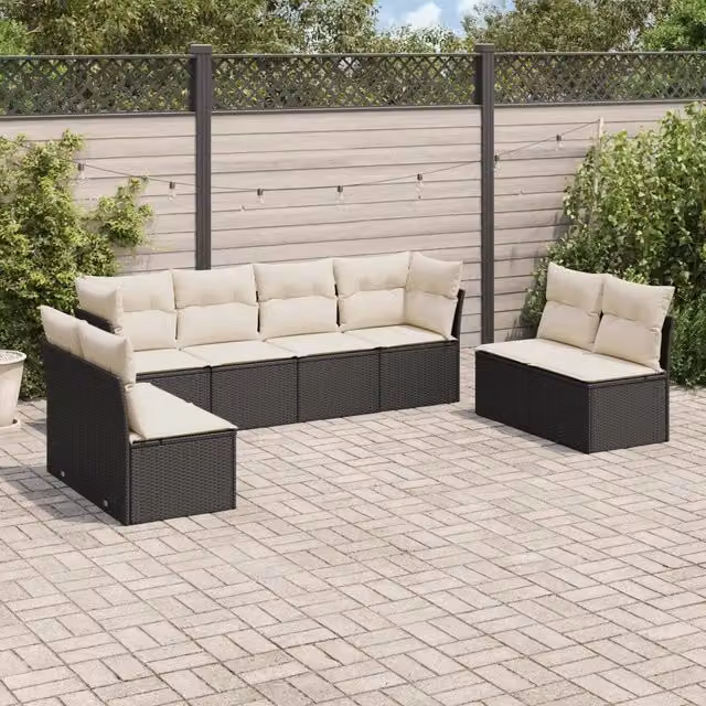 Set Divani da Giardino con Cuscini 8 pz Nero in Polyrattan 3249285