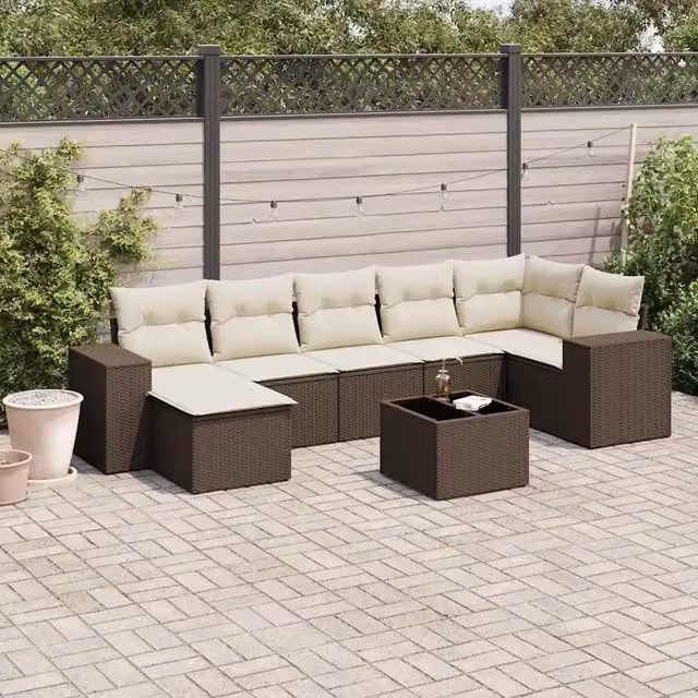 Set Divani da Giardino 8 pz con Cuscini Marrone in Polyrattan 3255230
