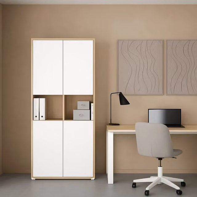 Credenza Pierre DMORA, Buffet e Madia da Soggiorno o Cucina, Rovere e Bianco, L: 80 cm, P: 34 cm, H: 205 cm – 1