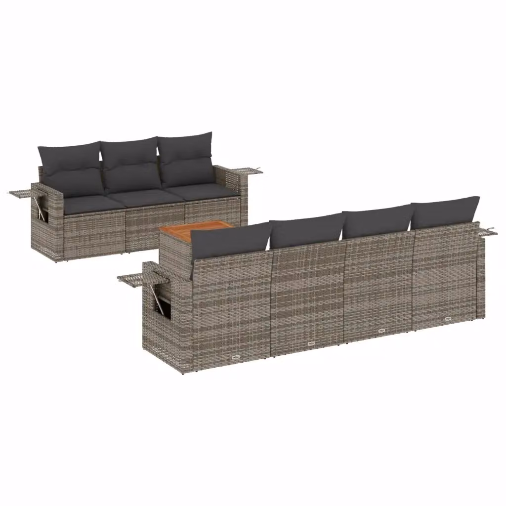 vidaXL Set Divano da Giardino 8 pz in Polyrattan Grigio con Cuscini e Tavolino – 2