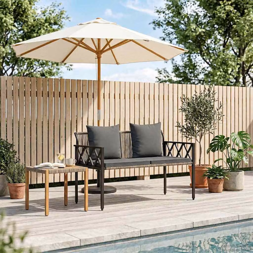 Panchina da esterno a 2 posti vidaXL in rattan grigio con braccioli L/P/H: 116 x 56 x 75 cm