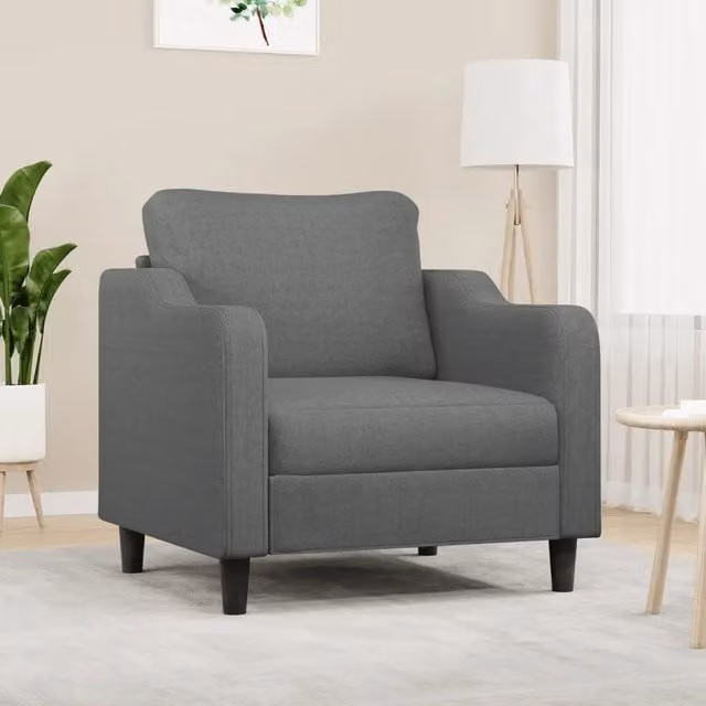 Poltrona moderna vidaXL in tessuto grigio con struttura in metallo e braccioli