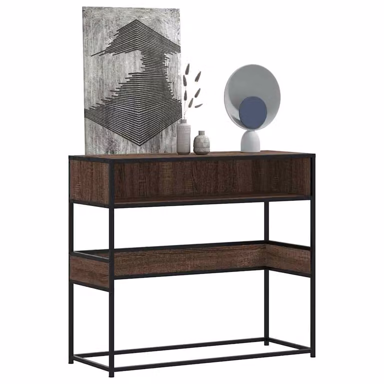 vidaXL Tavolo Consolle in Legno Rovere Marrone con Struttura in Metallo, L 90 cm x P 35 cm x H 80 cm
