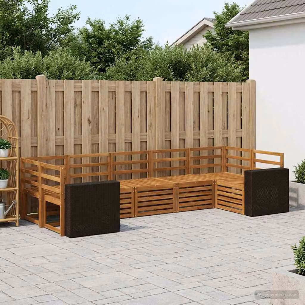 Set di divani da esterno vidaXL 7 pz in legno di acacia massello marrone con cuscini inclusi design moderno a L per giardino e terrazza