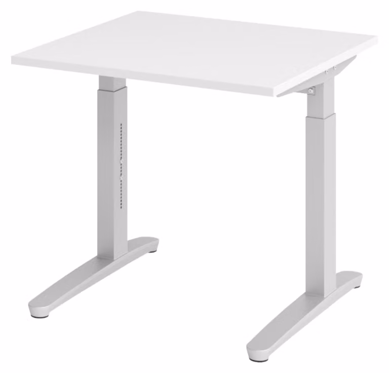 Scrivania bümö Serie XB - Decorazione: bianco, struttura: argento, dimensioni: 80 x 80 cm