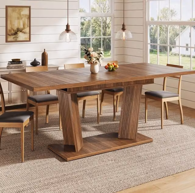 Tavolo da pranzo allungabile ULEVR 120-160x80x76 cm, MDF marrone scuro con base in metallo e piedini regolabili