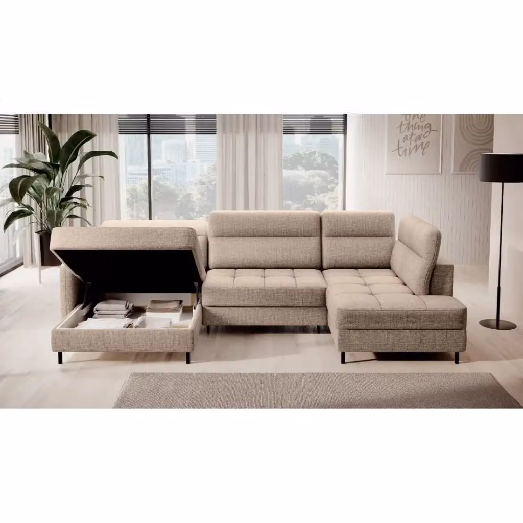 Divano angolare convertibile MEUBLORAMA BERTHO beige con contenitore e funzione letto, angolo sinistro, L: 306 cm – 2
