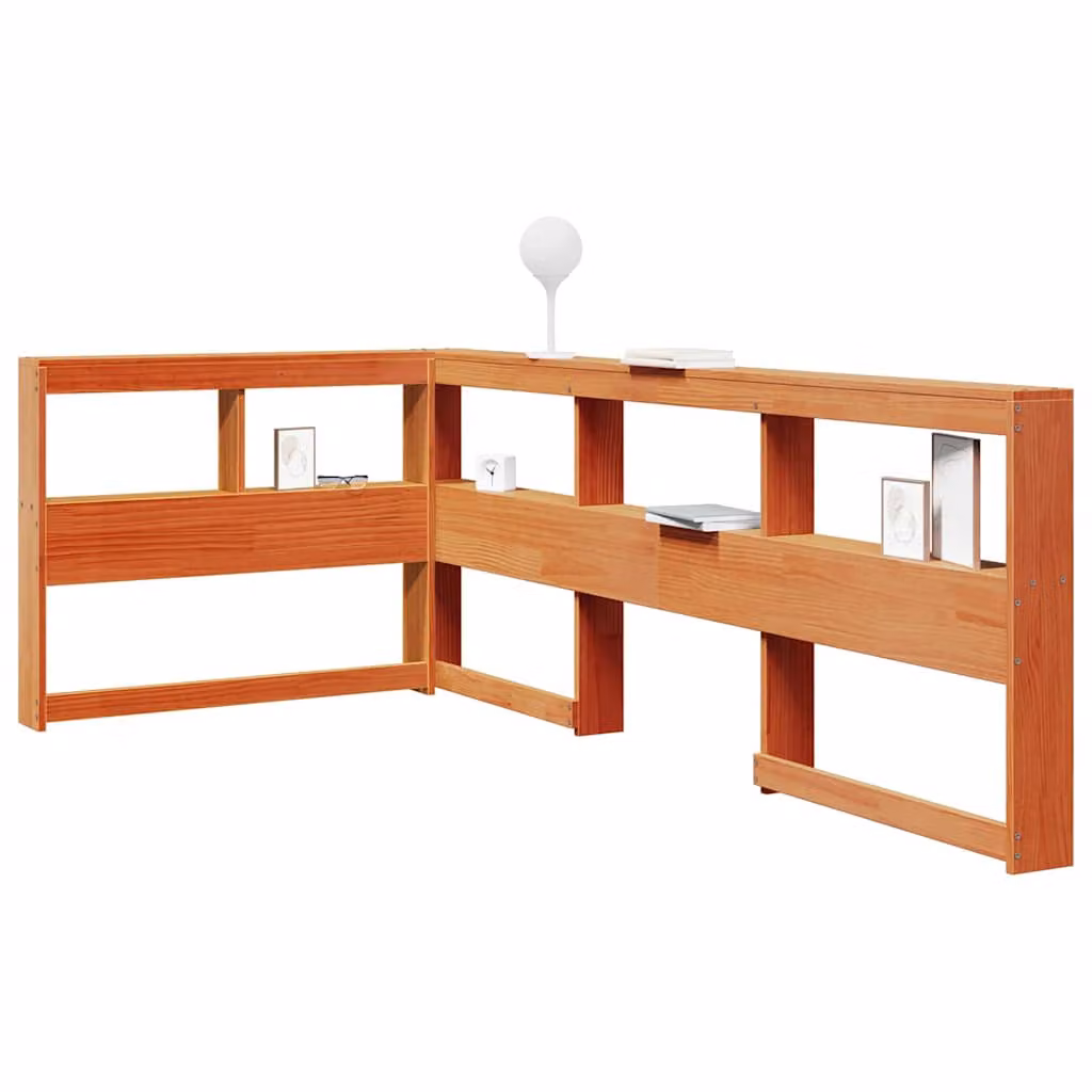 Testiera con Libreria a L vidaXL in Legno Massello di Pino Marrone Cera per Letto 80x200 cm