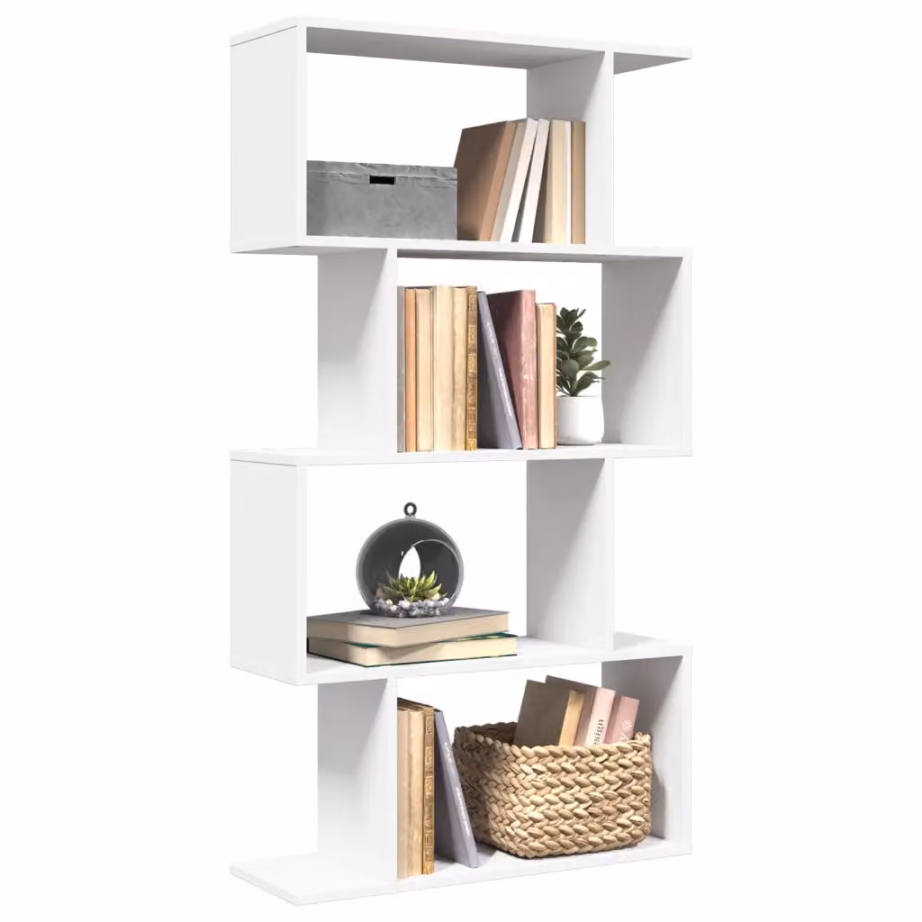 Libreria divisoria vidaXL a 4 ripiani bianca in legno MDF, design moderno e geometrico, L 70 cm x P 24 cm x H 129 cm