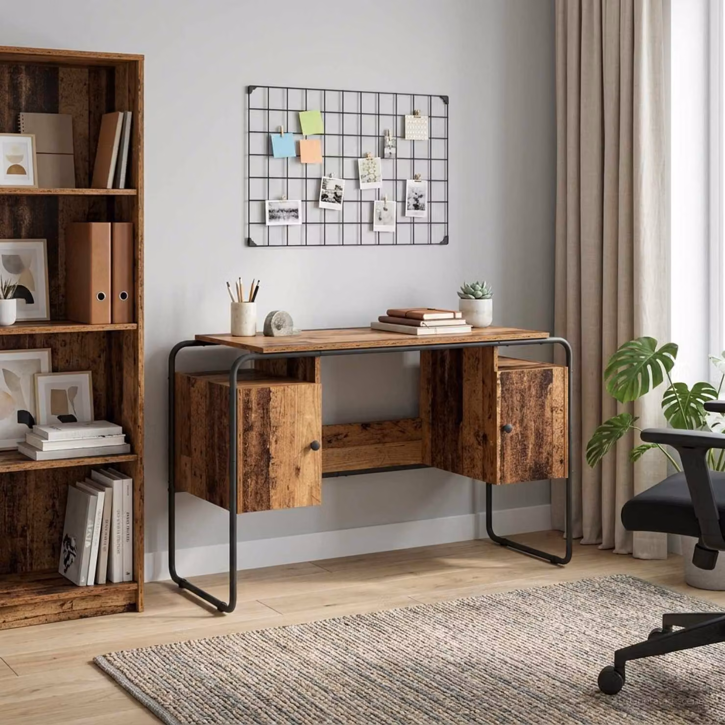 Scrivania moderna vidaXL con spazio di archiviazione in legno e metallo, colore marrone, L: 120 cm, P: 60 cm, H: 75,5 cm