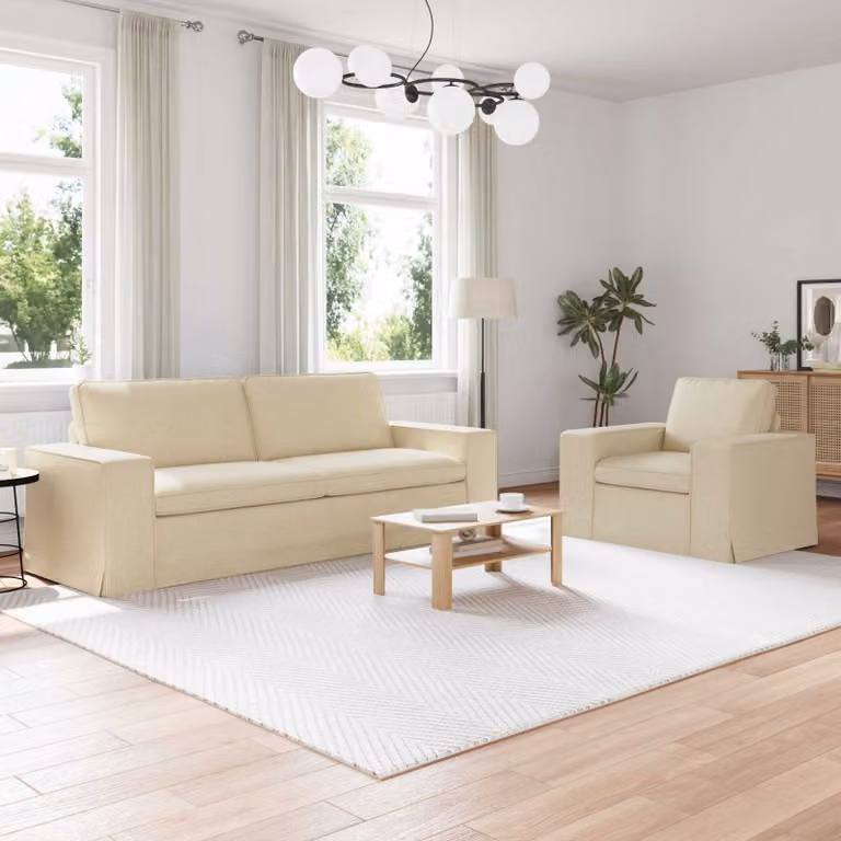 Set di 2 divani moderni vidaXL in tessuto beige con struttura in metallo e coperture rimovibili L: 222 cm, P: 80 cm, H: 82 cm