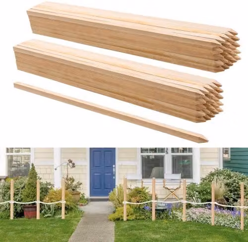 Set di 50 pali in legno di abete Vevor per recinzione e giardino, picchetti marroni con punta affilata, L/P/H: 1,905 x 1,905 x 91,44 cm