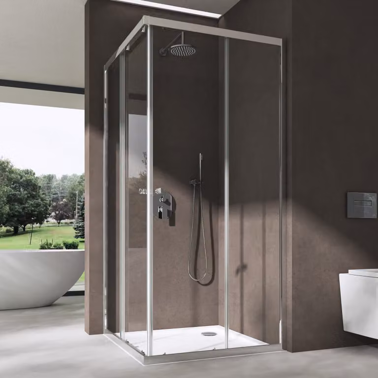 doporro Box Doccia Apertura Angolare Scorrevole 100x90 cm H 190 con 2 Ante in Vetro Temperato 6 mm Trasparente, Profilo Cromo Lucido - Ravenna16K