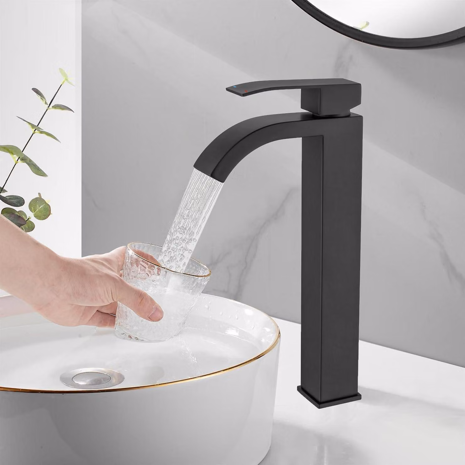 Miscelatore per lavabo, monocomando, nero, quadrato, in acciaio inossidabile, alta qualità