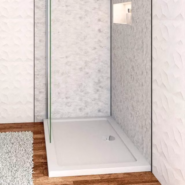 Piatto Doccia Rettangolare Aica Italy in Pietra Artificiale e Resina Minerale Mista, Bianco, L 90 cm x P 80 cm, Spessore 3 cm, con Piletta Extra Piatta e Tubo inclusi
