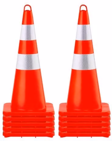 Set di 10 coni di sicurezza VEVOR in PVC arancione con bande riflettenti argento per il controllo del traffico e parcheggio stradale