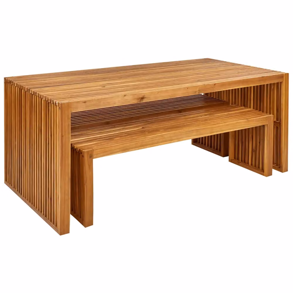Set da pranzo da giardino Beliani in legno di acacia marrone composto da tavolo rettangolare e 2 panche L/P/H: 180 x 120 x 75 cm – 2