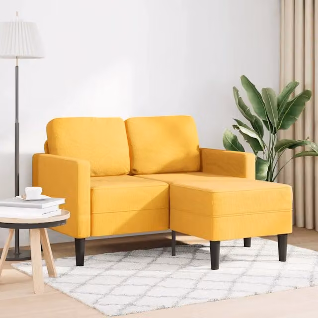 Divano 2 Posti con Chaise longue a L Giallo Chiaro 125 cm Lino 4107082