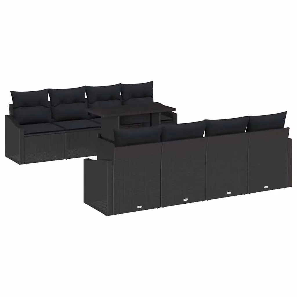 Set Divano da Giardino vidaXL 9 Pezzi con Cuscini Nero e Beige in Polyrattan e Metallo – 2