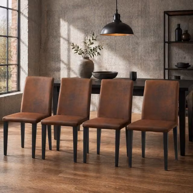 Set di 4 sedie da pranzo MIVRAY in tessuto microfibra marrone con gambe in metallo nero e design moderno
