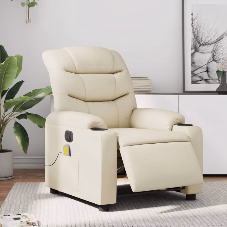 vidaXL Poltrona Massaggiante Elettrica Reclinabile in Similpelle Beige