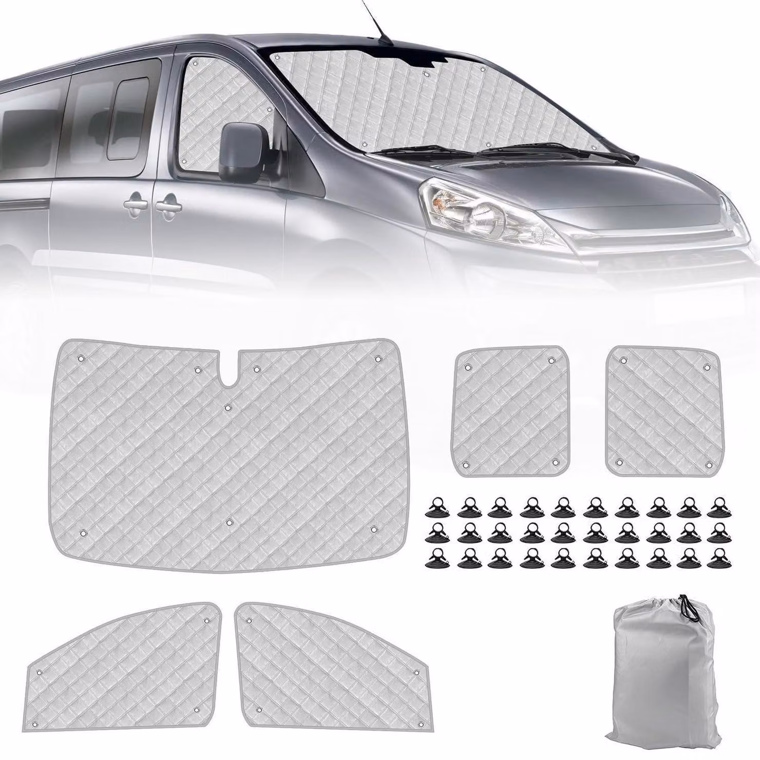 Tappetini termici per l'abitacolo, confezione da 5 pezzi, per Citroen Dispatch dal 2006 al 2016. Offrono protezione solare, privacy e controllo della temperatura