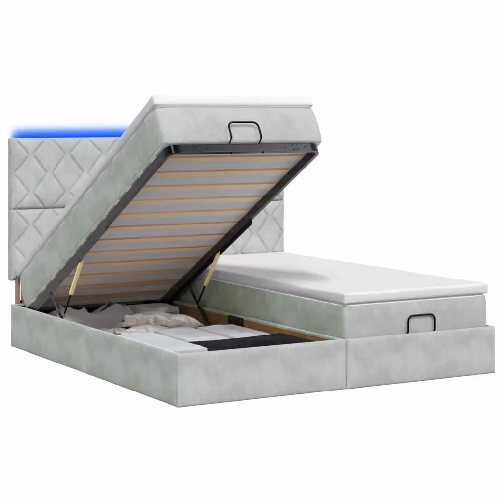 Letto Ottomano con Materasso Ibrido vidaXL Grigio e Bianco con Illuminazione LED e Base a Sollevamento L/P/H: 180 x 200 x 88 cm – 2