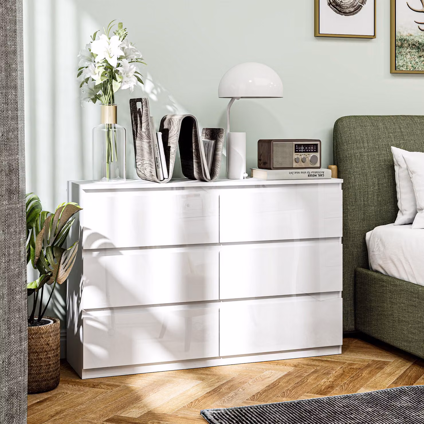 Cassettiera HOMCOM con 6 cassetti in legno, comò moderno e multiuso per camera da letto, Bianco, L 112 x P 34 x H 75 cm – 2