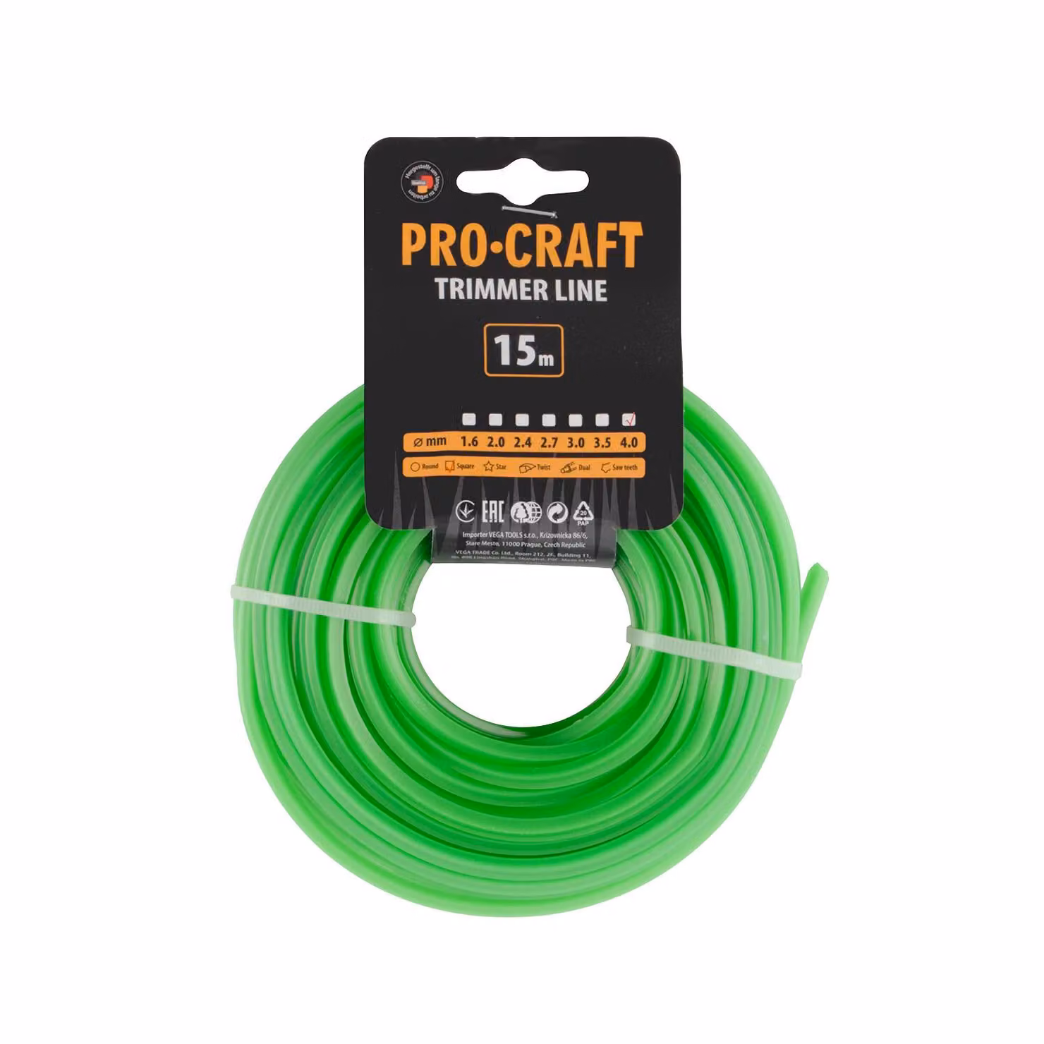 Filo per tosaerba (4 mm) (15 m), quadrato, marca PROCRAFT, modello KV-4/15