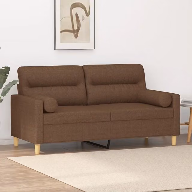Divano a 2 Posti con Cuscini-Sofa 2 Posti con Cuscini Marrone 140 cm in Tessuto 468481