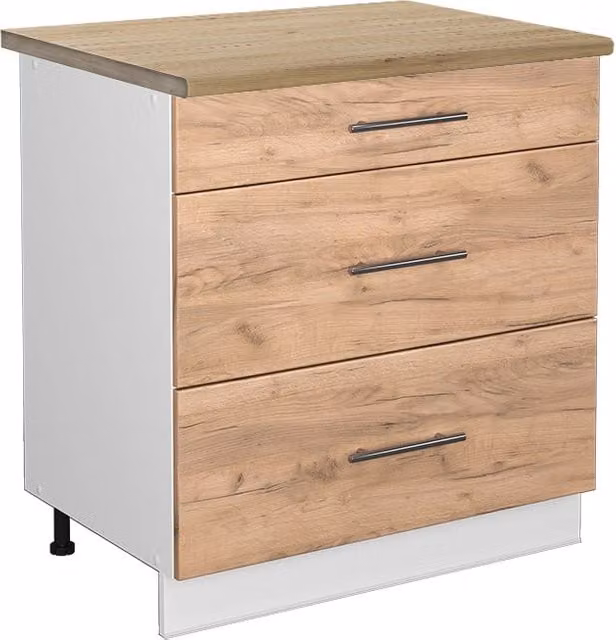 Mobiletto base per cucina Fame-Line Rovere dorato/Bianco 80 cm con 3 cassetti, PL Rovere Vicco