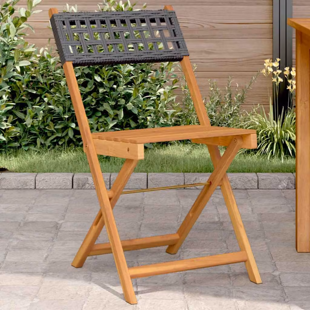 Set di 2 sedie pieghevoli vidaXL in legno di acacia oliato e polyrattan, colore nero e marrone, ideali per giardino e terrazzo