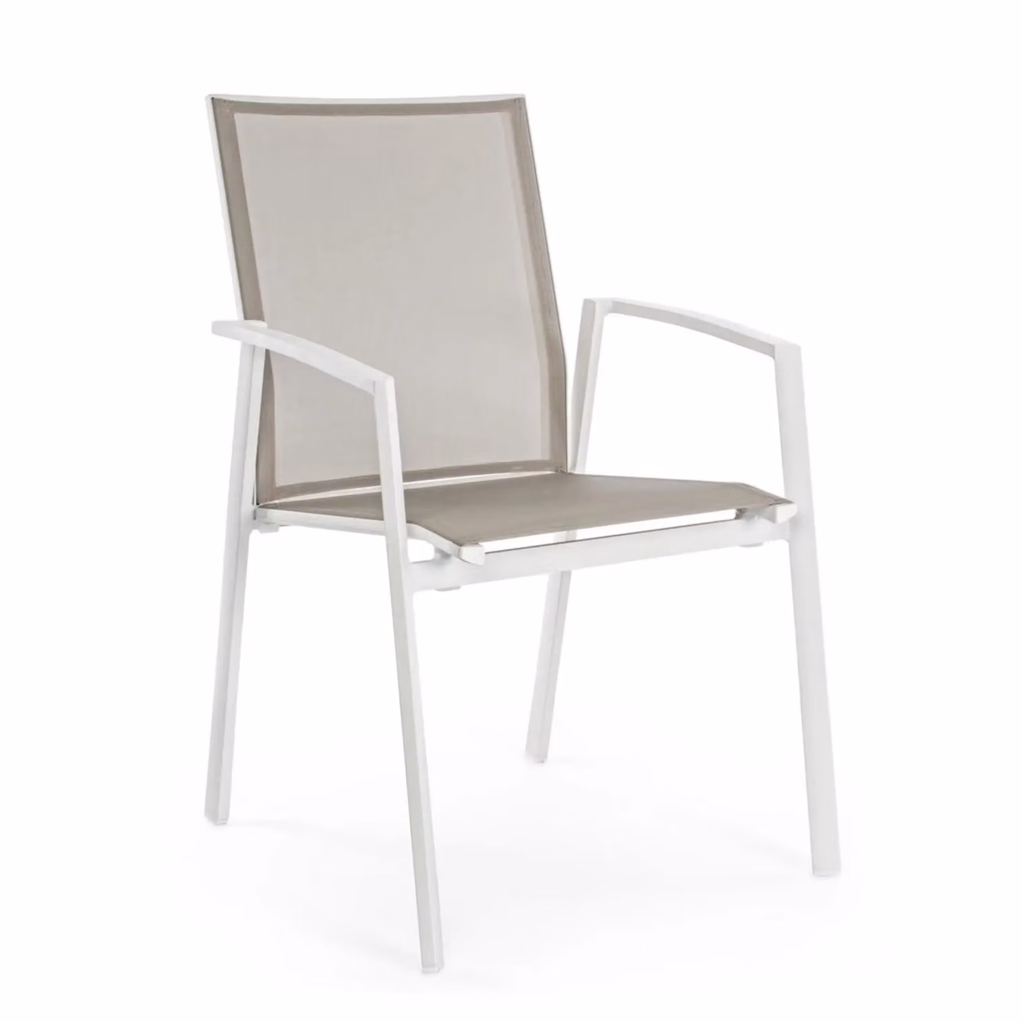 Set 4 sedie da giardino con braccioli ZARAGOZA in textilene e alluminio bianco, impilabile