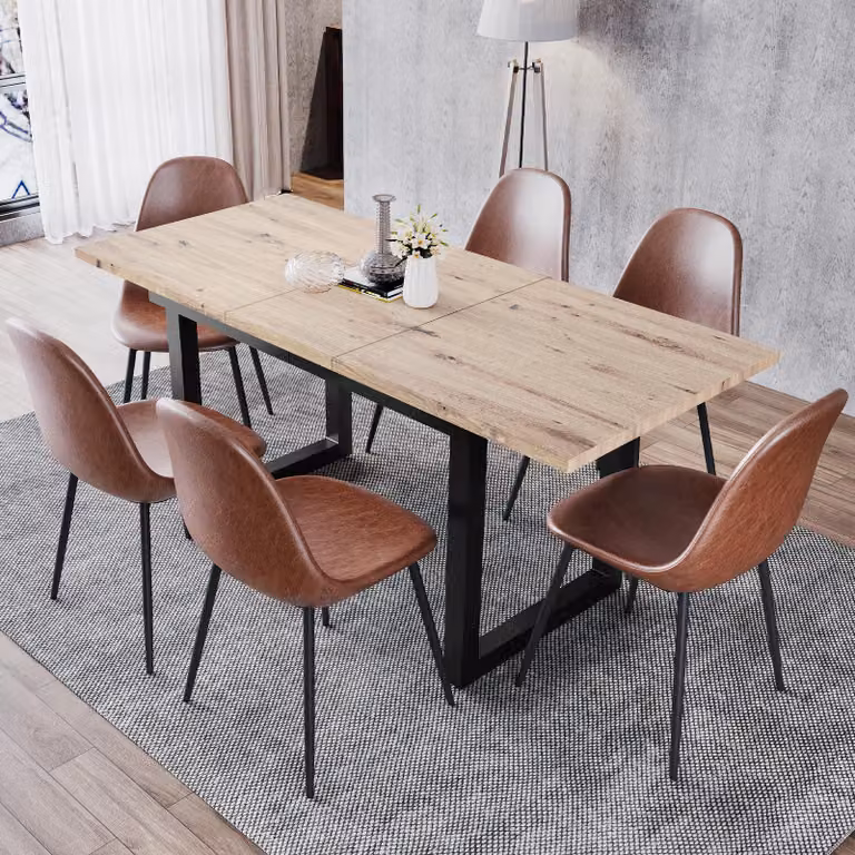 STILVORA Tavolo da pranzo espandibile in stile industriale, tavolino salvaspazio, rettangolare, tavolo da pranzo moderno e semplice in ferro, MDF, natura