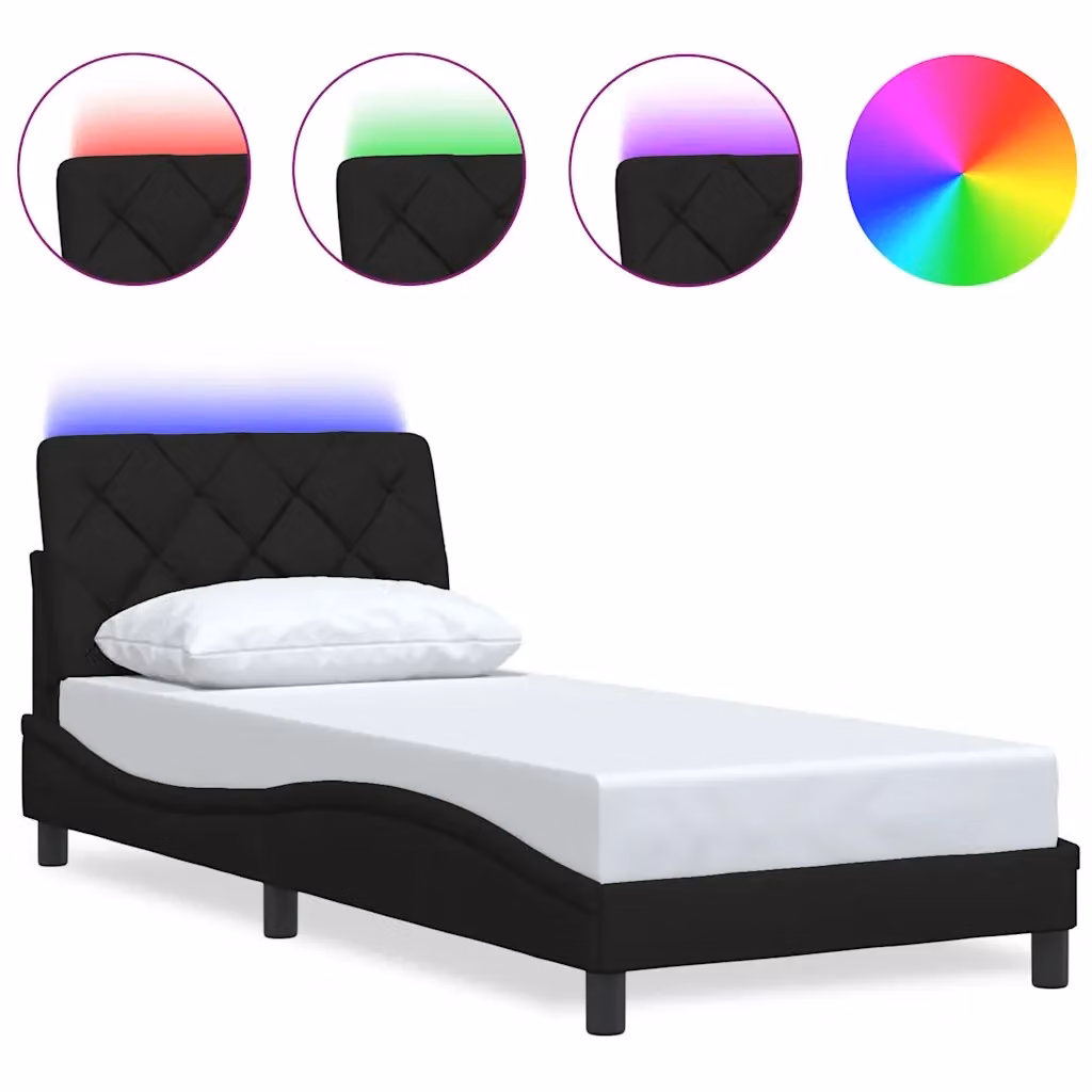 vidaXL Giroletto Moderno in Tessuto Nero con Illuminazione LED e Porta USB, L/P/H: 90 x 190 cm – 2