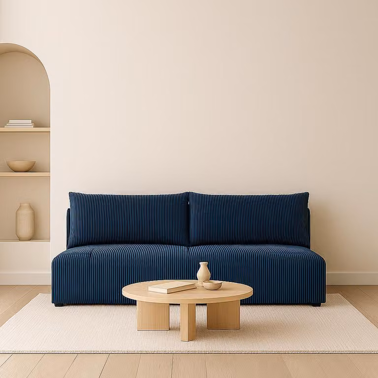 Divano Sofello LUNO con funzione letto blu - Divano moderno in velluto a coste per il vostro salotto, zona notte: 204×144 cm