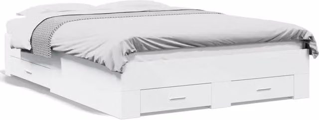 Letto matrimoniale | Letto per adulti | Giroletto con Cassetti Bianco 135x190 cm in Legno Multistrato