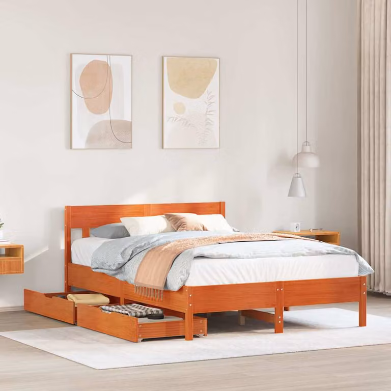 Letto senza materasso vidaXL in legno di pino massiccio marrone cera L/P/H: 205.5 x 120 x 81 cm