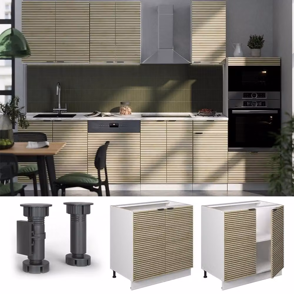 Mobiletto base cucina Vicco Fame-Line in pannello quercia e bianco con ante a battente, L: 80 cm – 2