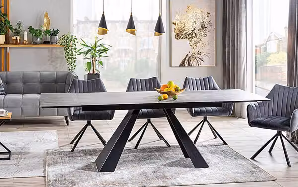 Tavolo da pranzo Tavolo da cucina Salvadore Ceramic 120-180x80x76cm marmo grigio nero allungabile