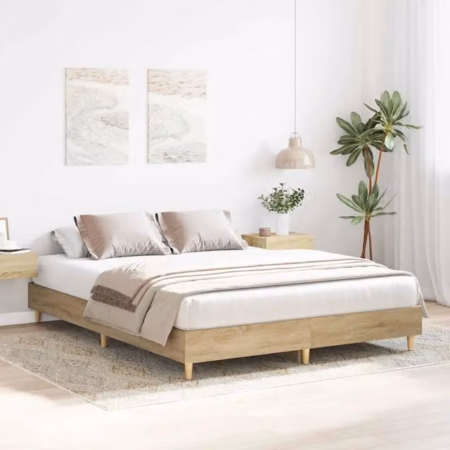 Struttura letto moderna vidaXL in legno ingegnerizzato color marrone e beige L: 155 cm, P: 206 cm, H: 300 cm