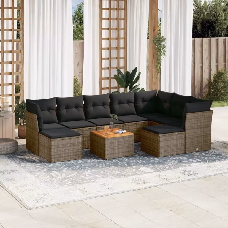 Maison Exclusive - Set da giardino 10 pezzi con cuscini Grigio Poly Rattan