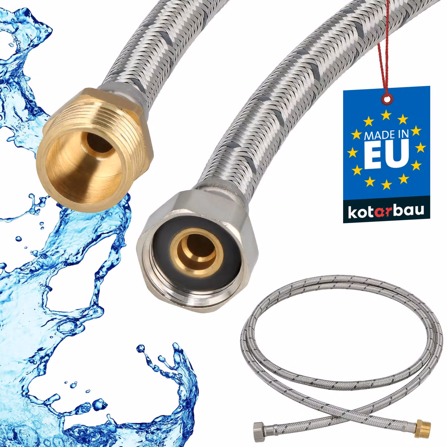KOTARBAU® Tubo Flessibile per Rubinetto 1/2" x 1/2" Rinforzato 200cm Tubo Flessibile Rubinetto Cucina Maschio x Femmina Acciaio Inox