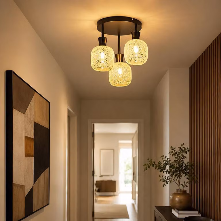Lampada da soffitto a LED, nera, in vetro, con decorazioni a mosaico, finitura opaca, altezza 30,5 cm