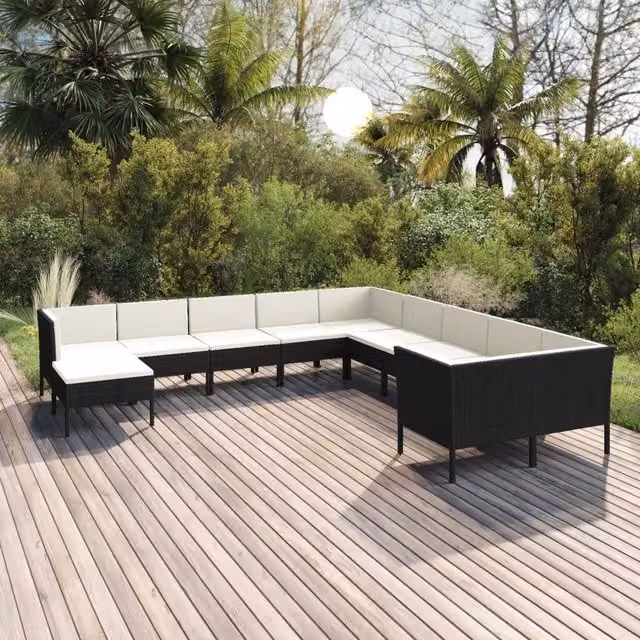 Set di Divani da Giardino a Forma di U vidaXL con 11 Pezzi, Cuscini Inclusi e Struttura in Metallo Nero e Bianco